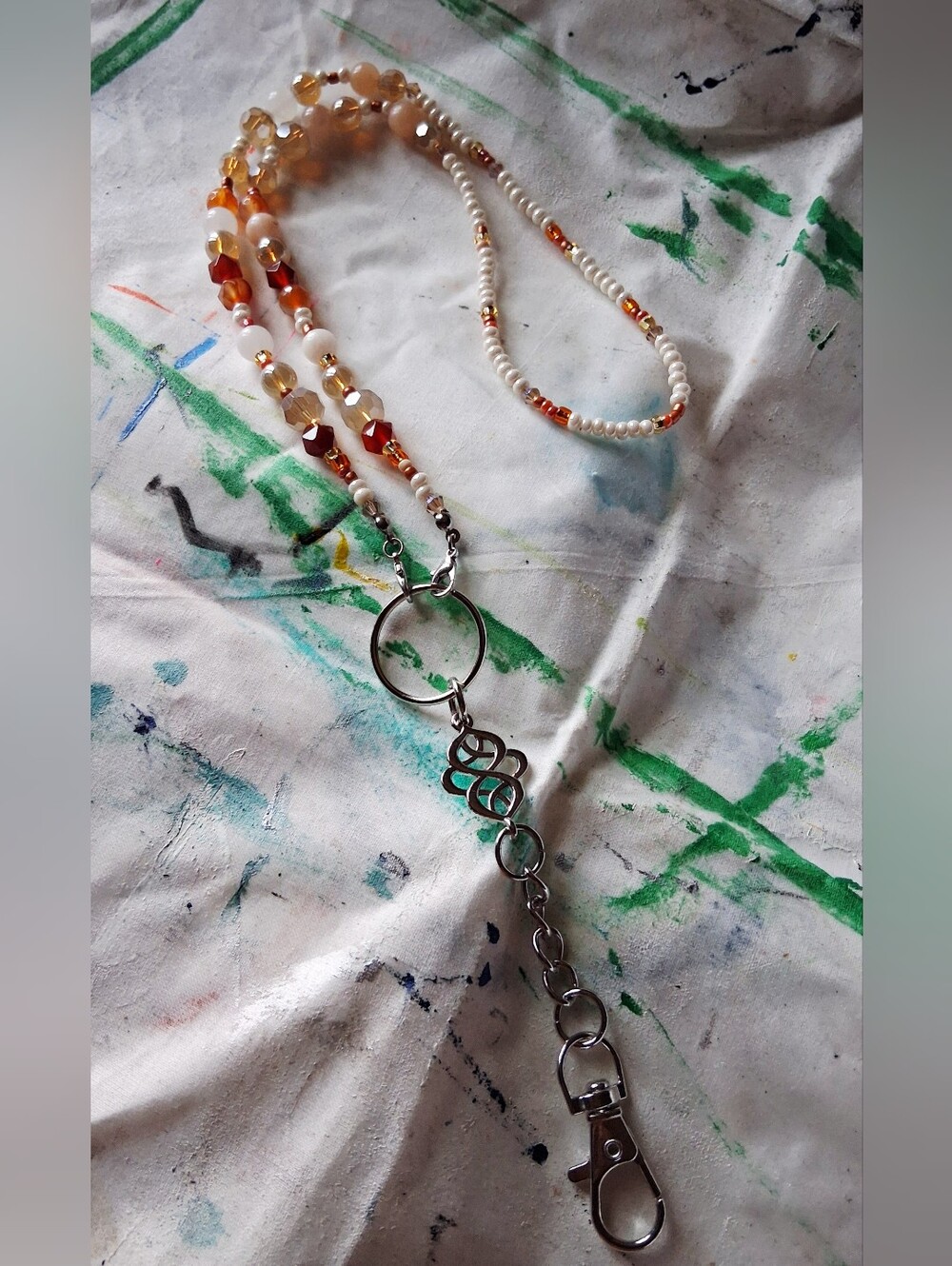 Pearl & Amber Beaded Lanyard Necklace Handmade